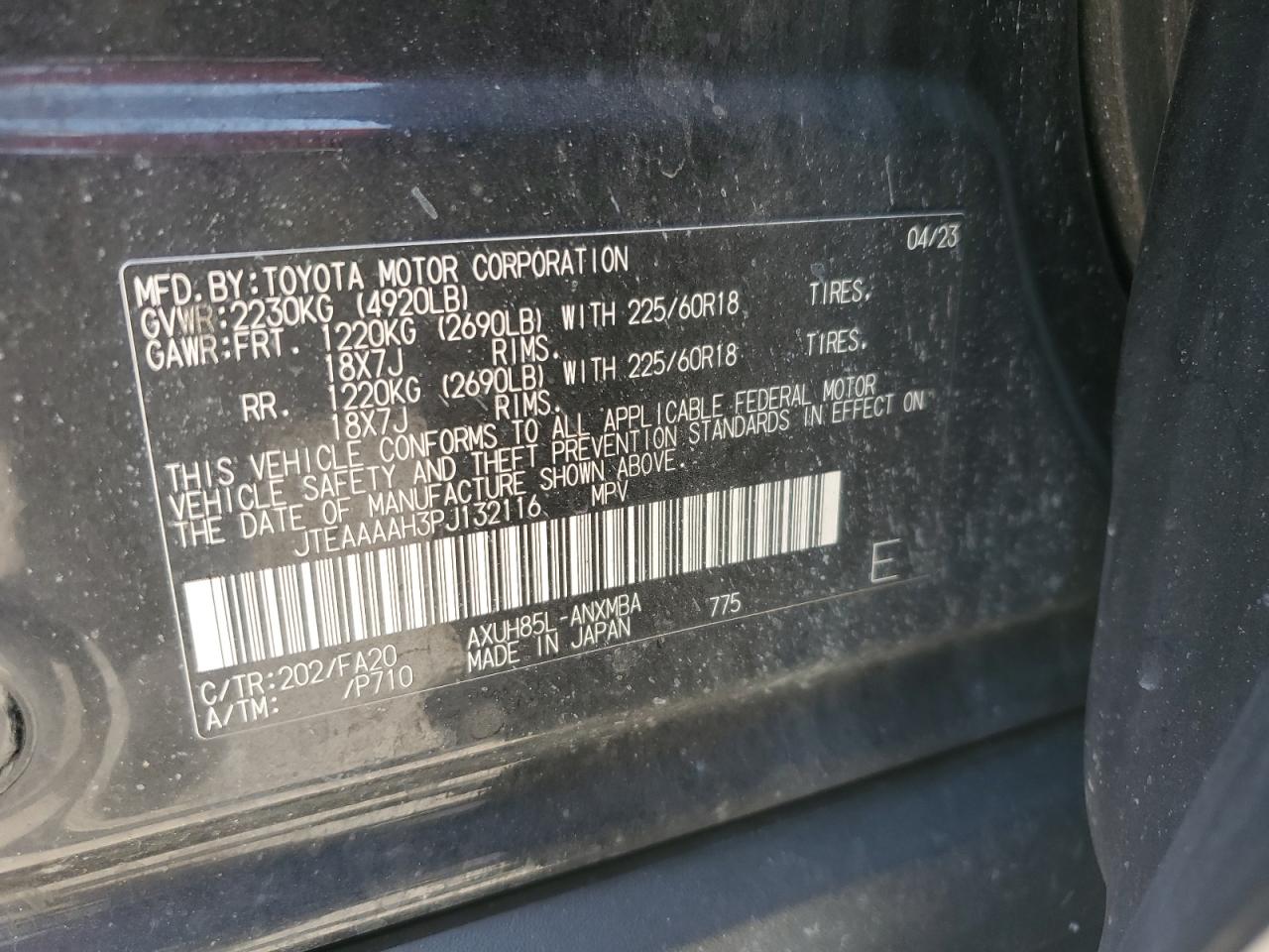 2023 Toyota Venza Le VIN: JTEAAAAH3PJ132116 Lot: 68753695