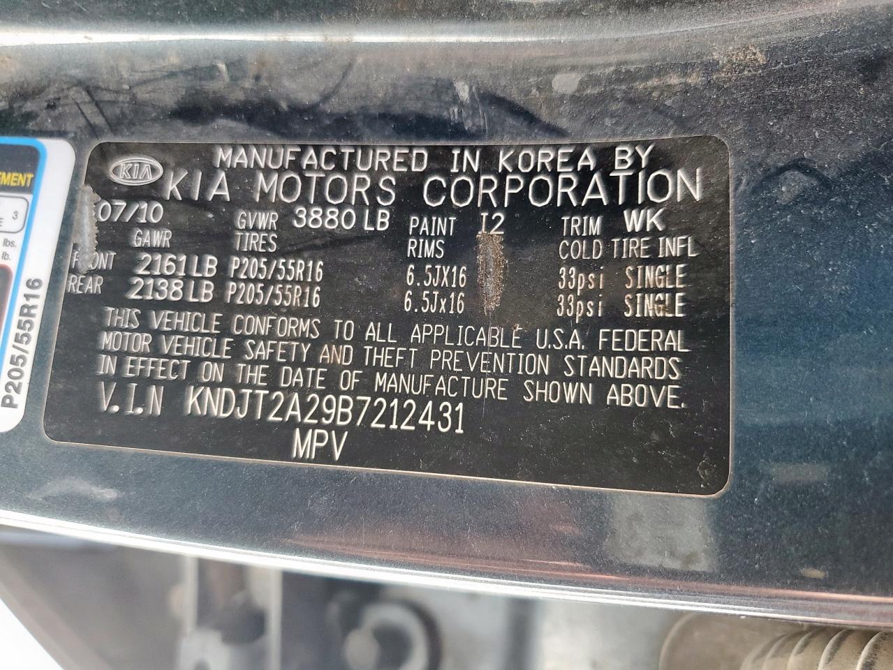 2011 Kia Soul + VIN: KNDJT2A29B7212431 Lot: 71046375