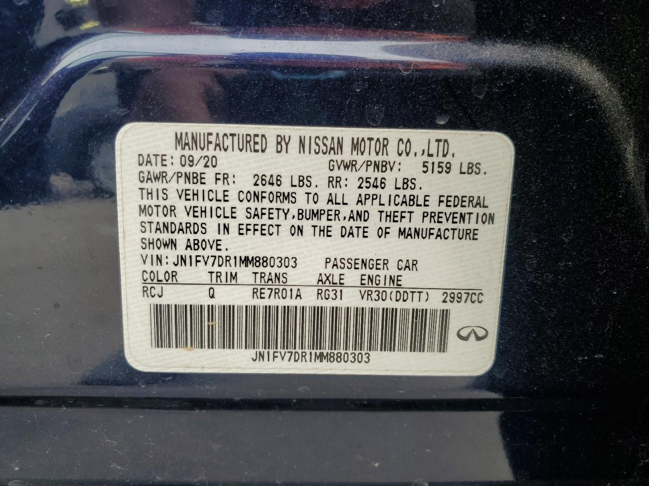 2021 Infiniti Q50 Red Sport 400 VIN: JN1FV7DR1MM880303 Lot: 69606205