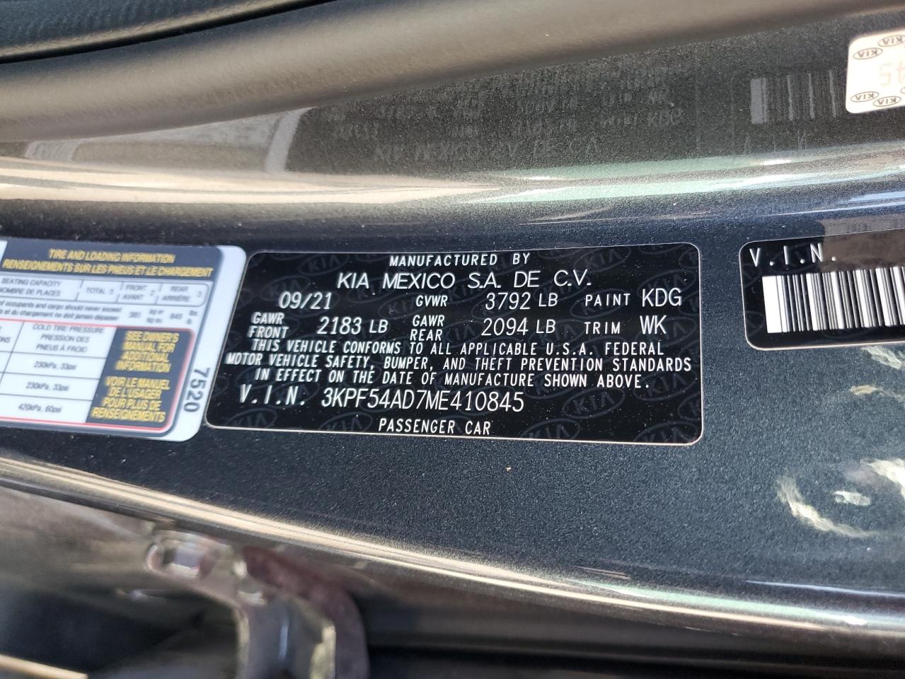 3KPF54AD7ME410845 2021 Kia Forte Ex