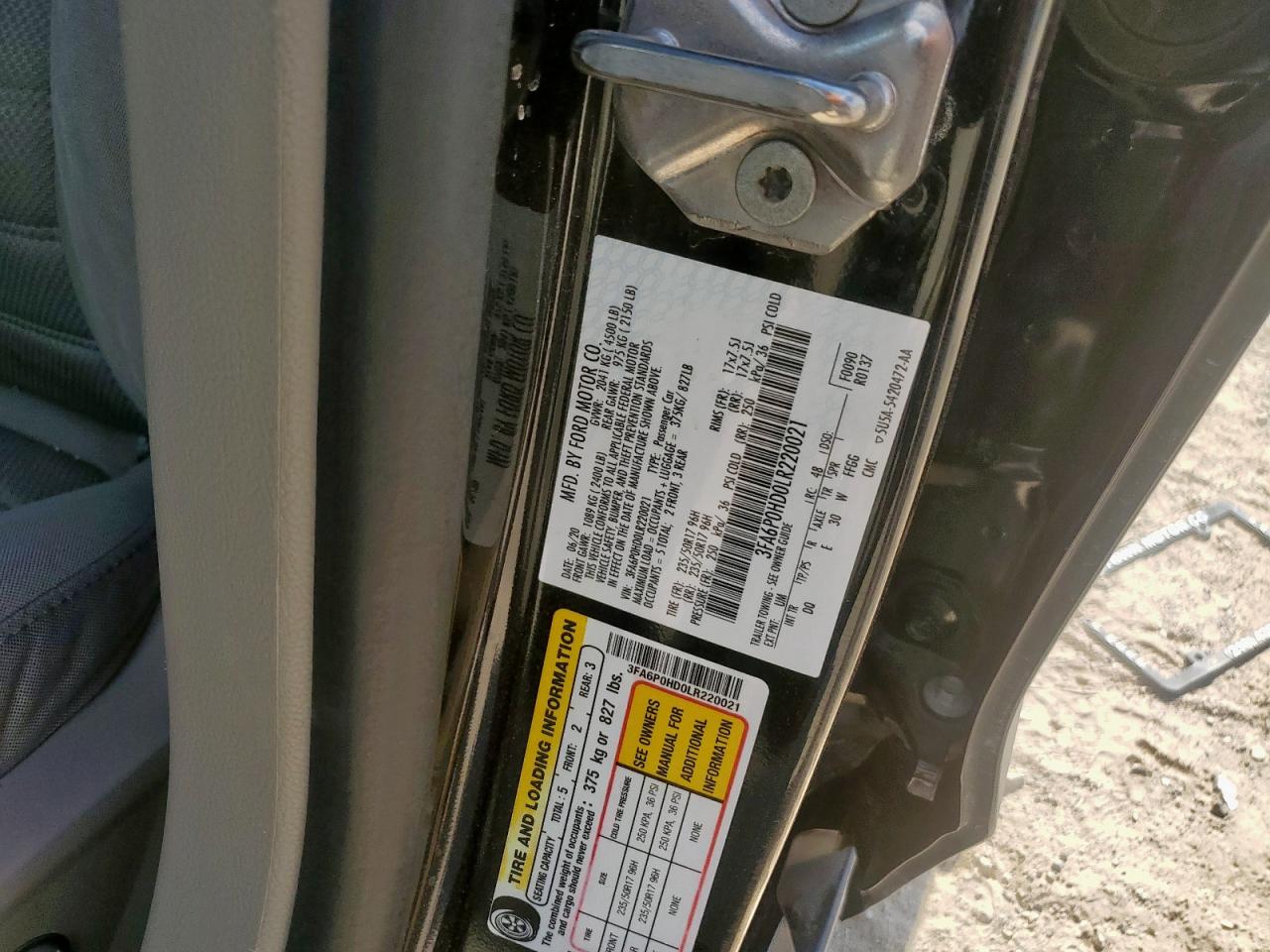 2020 Ford Fusion Se VIN: 3FA6P0HD0LR220021 Lot: 68706185