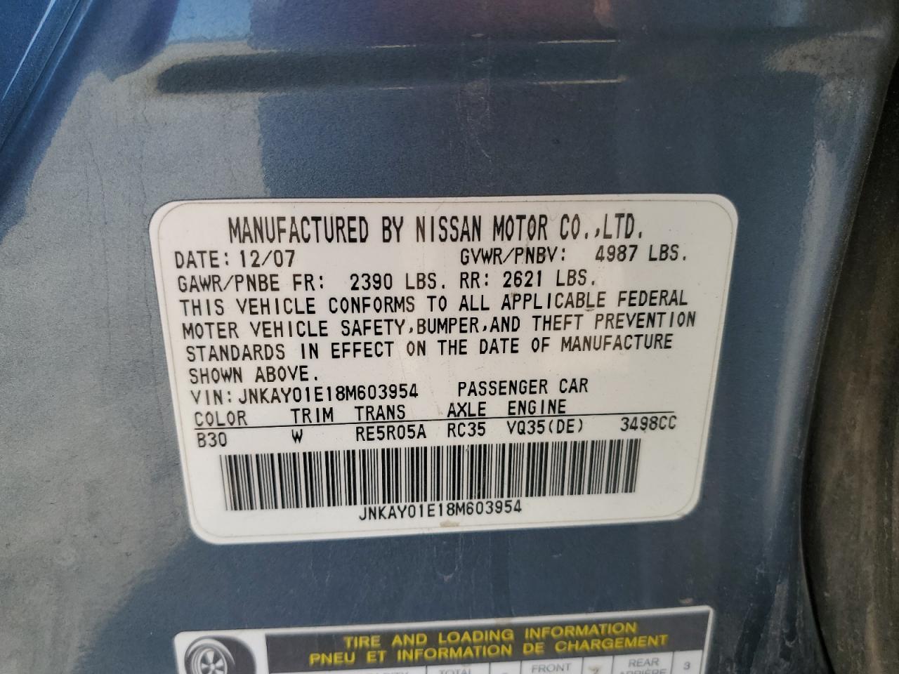 2008 Infiniti M35 Base VIN: JNKAY01E18M603954 Lot: 67105965
