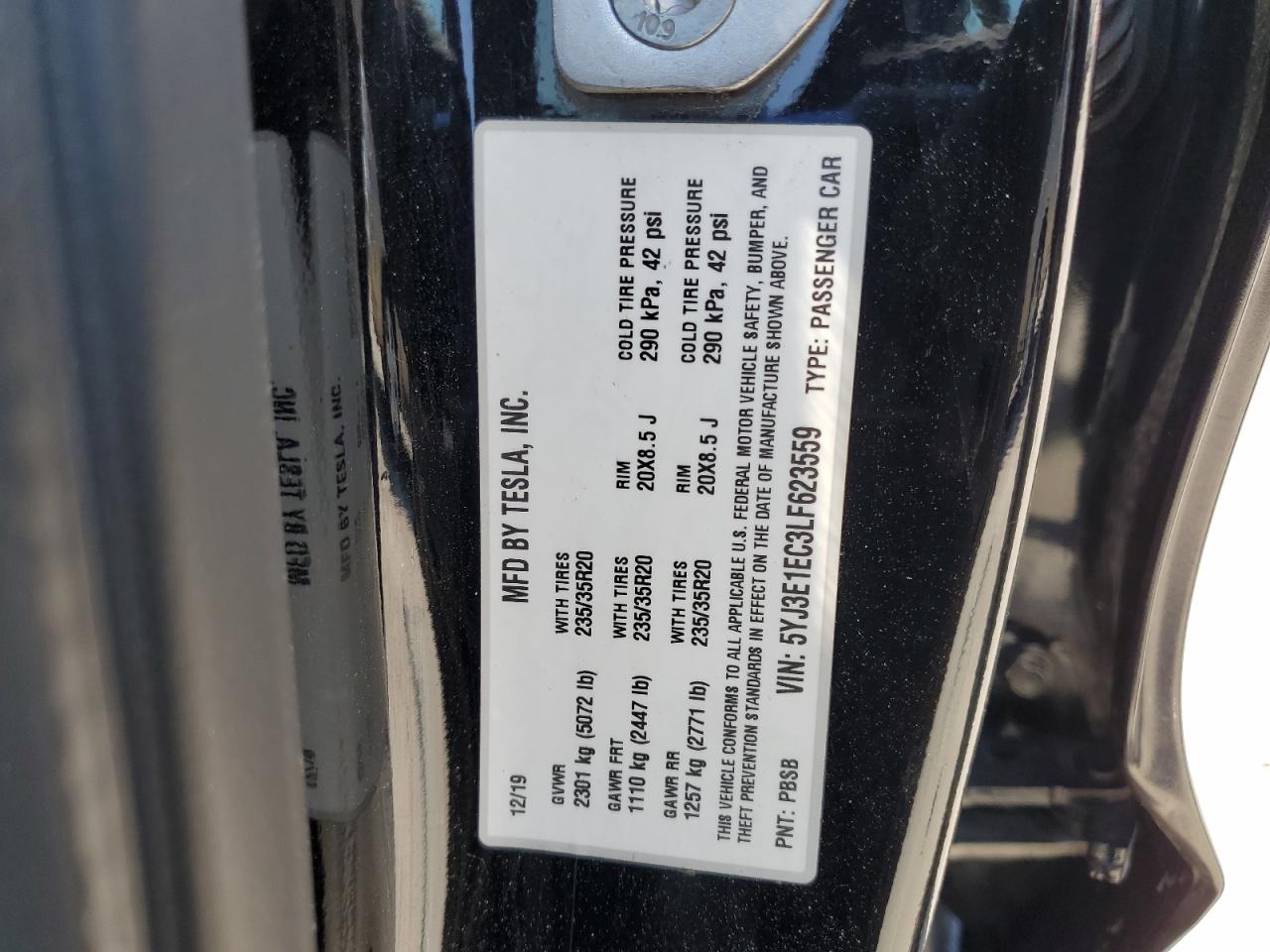 2020 Tesla Model 3 VIN: 5YJ3E1EC3LF623559 Lot: 69314755