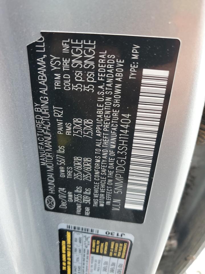 2025 Hyundai Santa Fe Se VIN: 5NMP1DGL3SH114404 Lot: 69460395