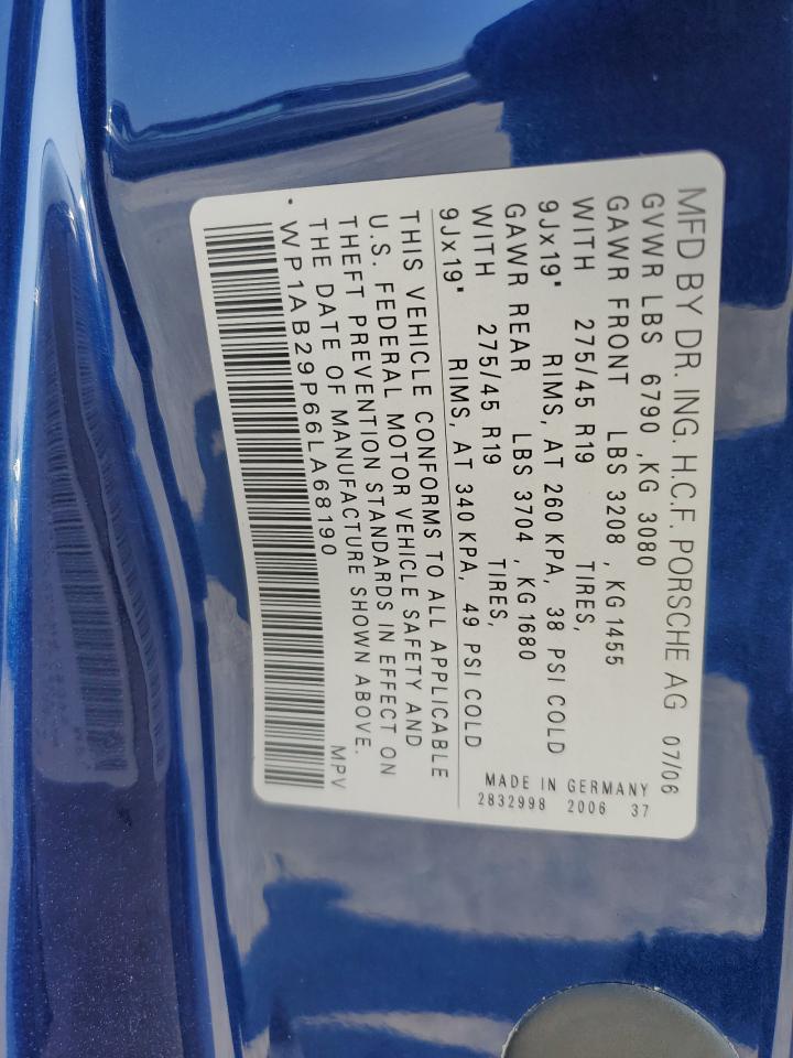 2006 Porsche Cayenne S VIN: WP1AB29P66LA68190 Lot: 67478185