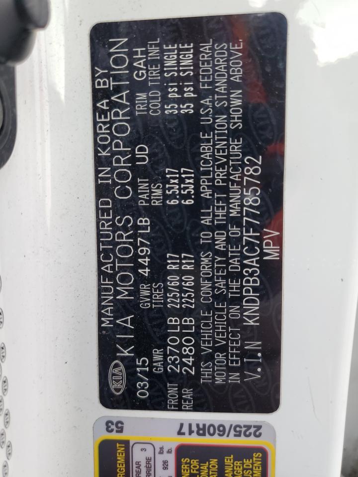 2015 Kia Sportage Lx VIN: KNDPB3AC7F7785782 Lot: 67398405