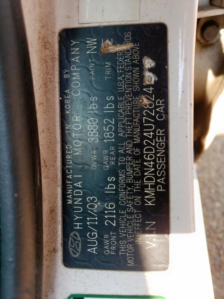 2004 Hyundai Elantra Gls VIN: KMHDN46D24U728241 Lot: 68002955