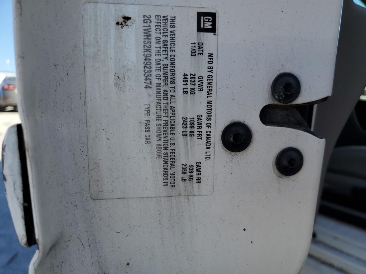 2004 Chevrolet Impala Ls VIN: 2G1WH52K949233474 Lot: 85548725