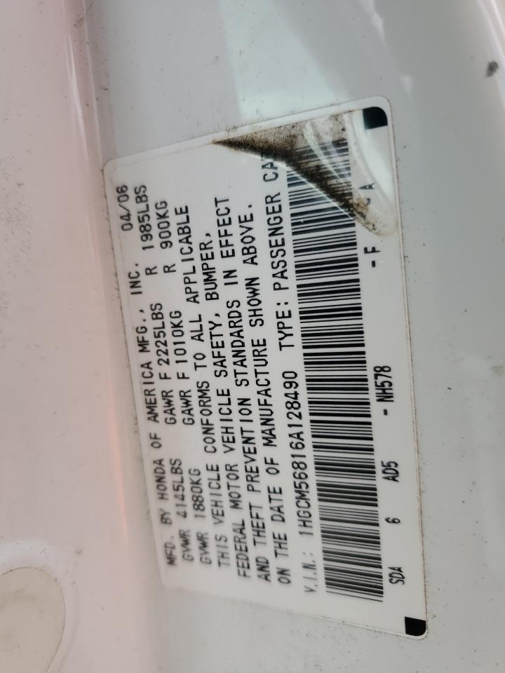 2006 Honda Accord Ex VIN: 1HGCM56816A128490 Lot: 68809995