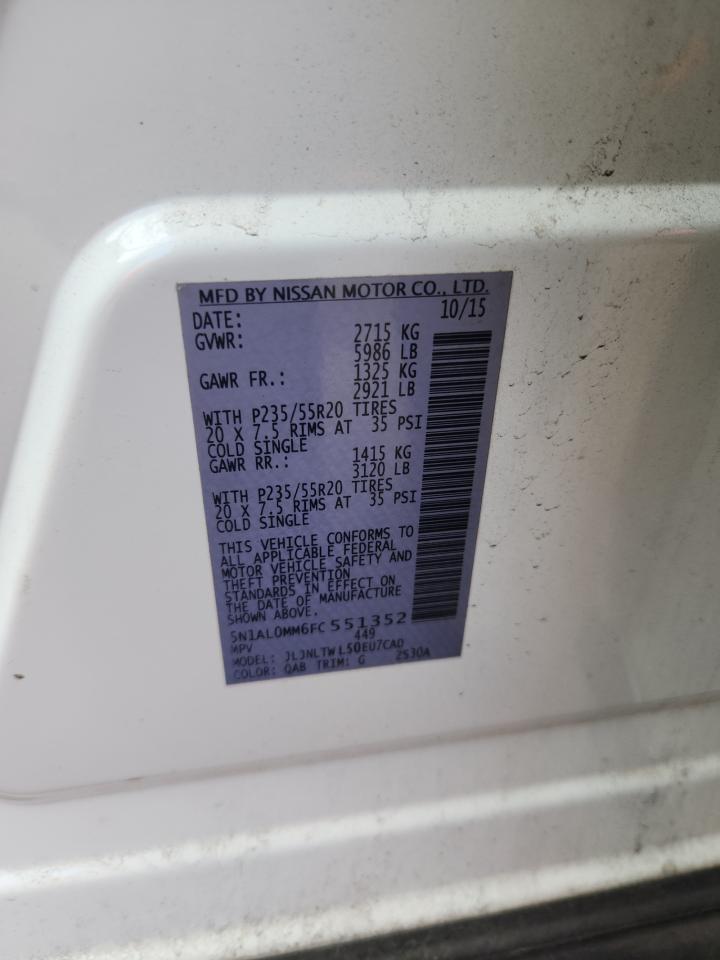 2015 Infiniti Qx60 VIN: 5N1AL0MM6FC551352 Lot: 67831675