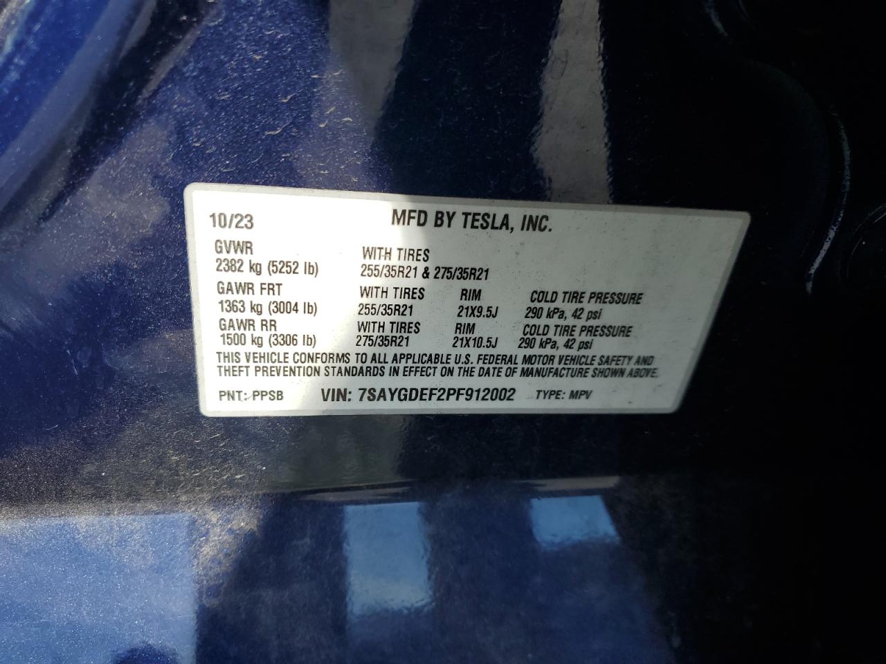 2023 Tesla Model Y VIN: 7SAYGDEF2PF912002 Lot: 70494555