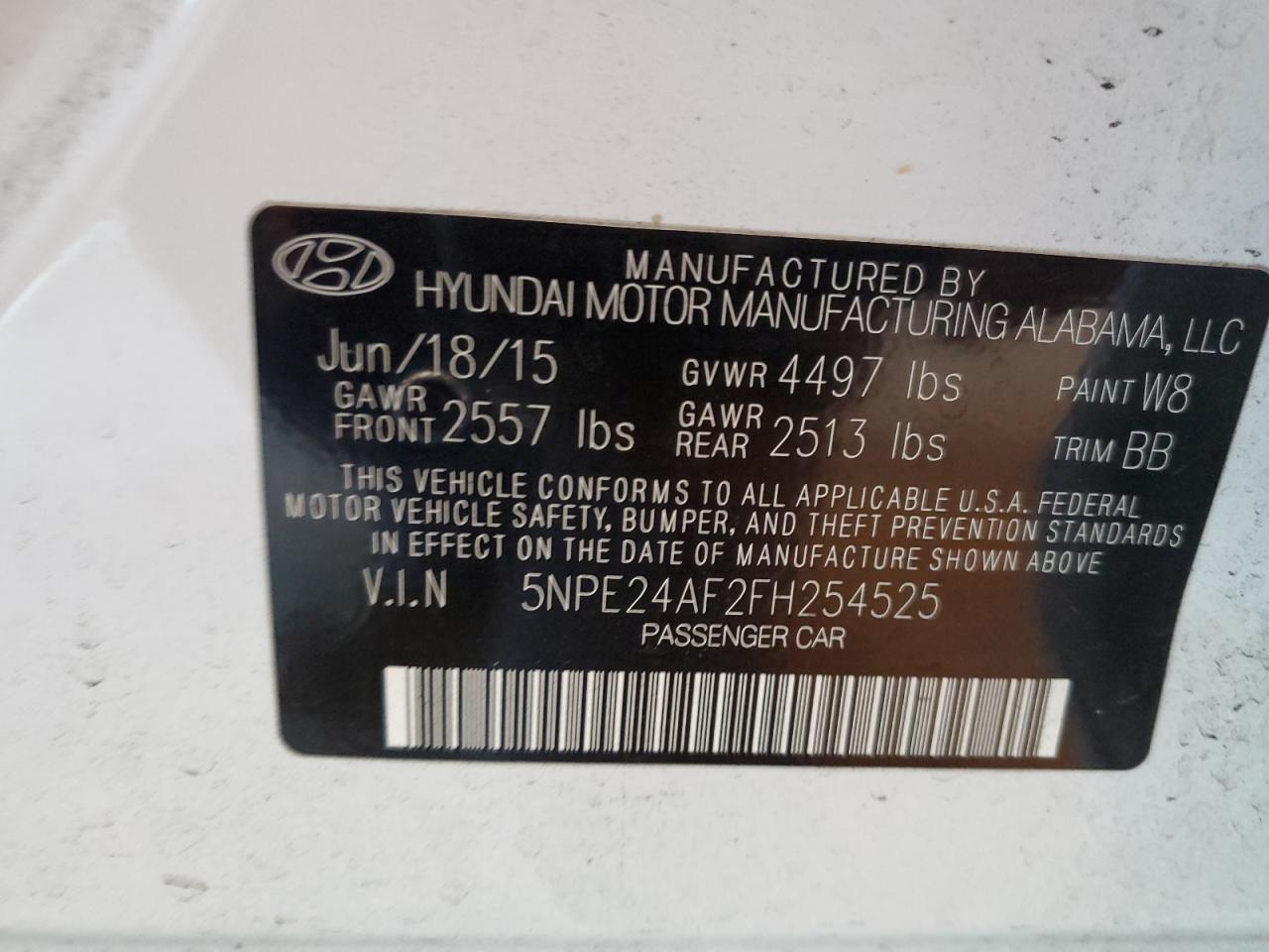 2015 Hyundai Sonata Se VIN: 5NPE24AF2FH254525 Lot: 67777685