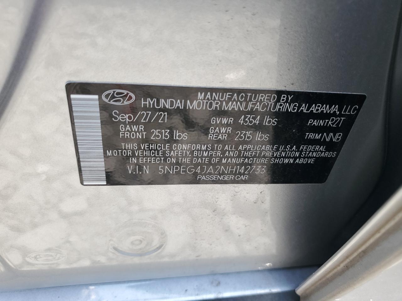 2022 Hyundai Sonata Se VIN: 5NPEG4JA2NH142733 Lot: 67287565