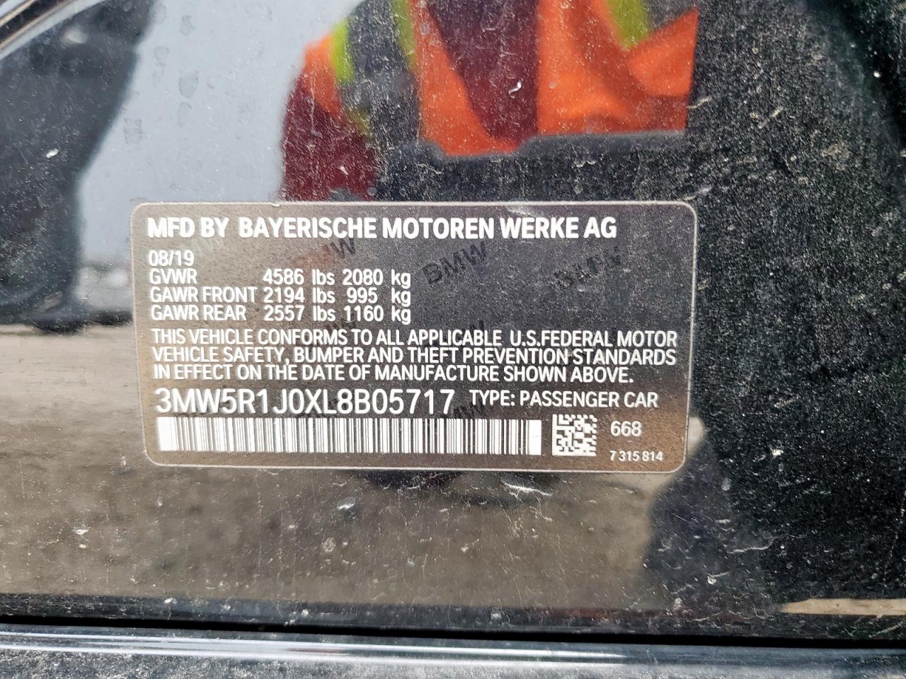 2020 BMW 330I VIN: 3MW5R1J0XL8B05717 Lot: 70156385