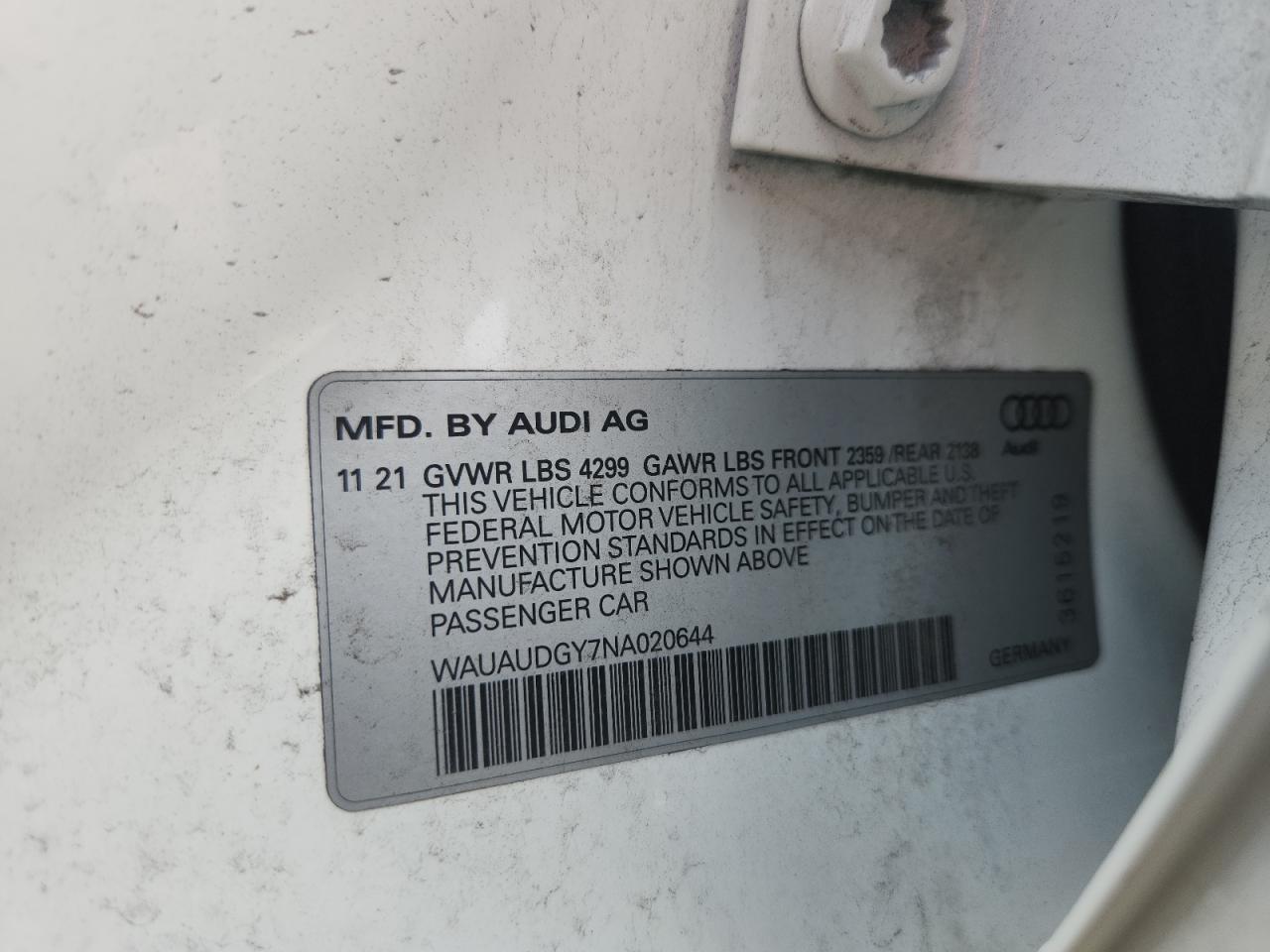 2022 Audi A3 Premium VIN: WAUAUDGY7NA020644 Lot: 69317905