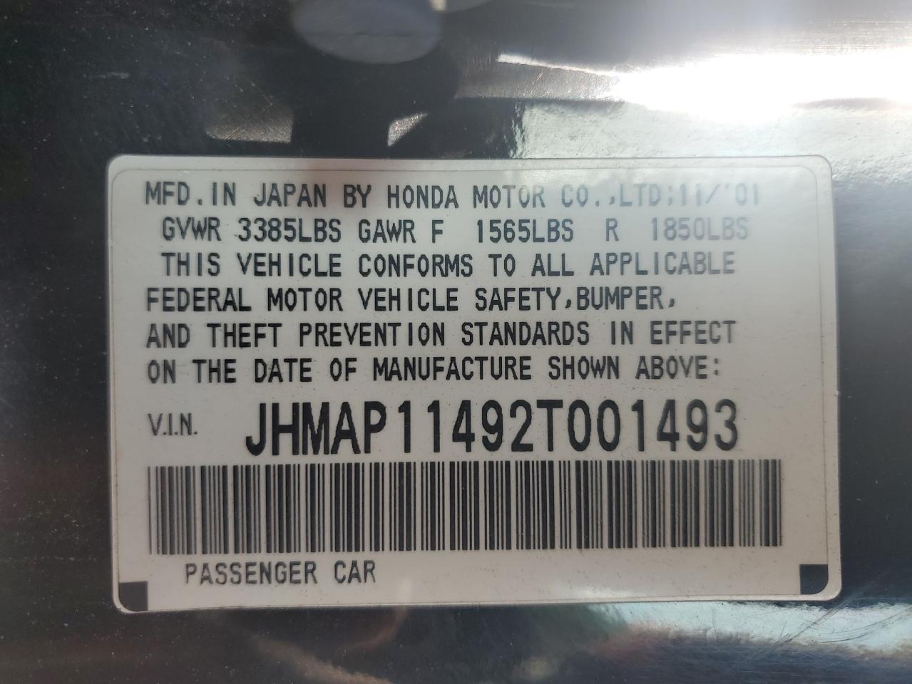 2002 Honda S2000 VIN: JHMAP11492T001493 Lot: 63408625