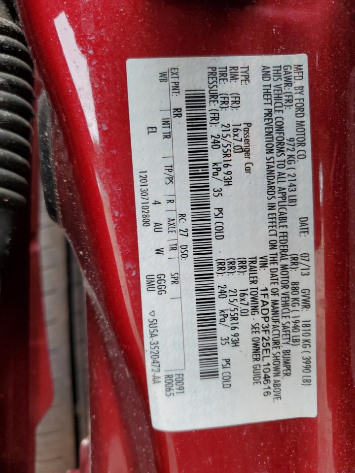 2014 Ford Focus Se VIN: 1FADP3F25EL104616 Lot: 69507525