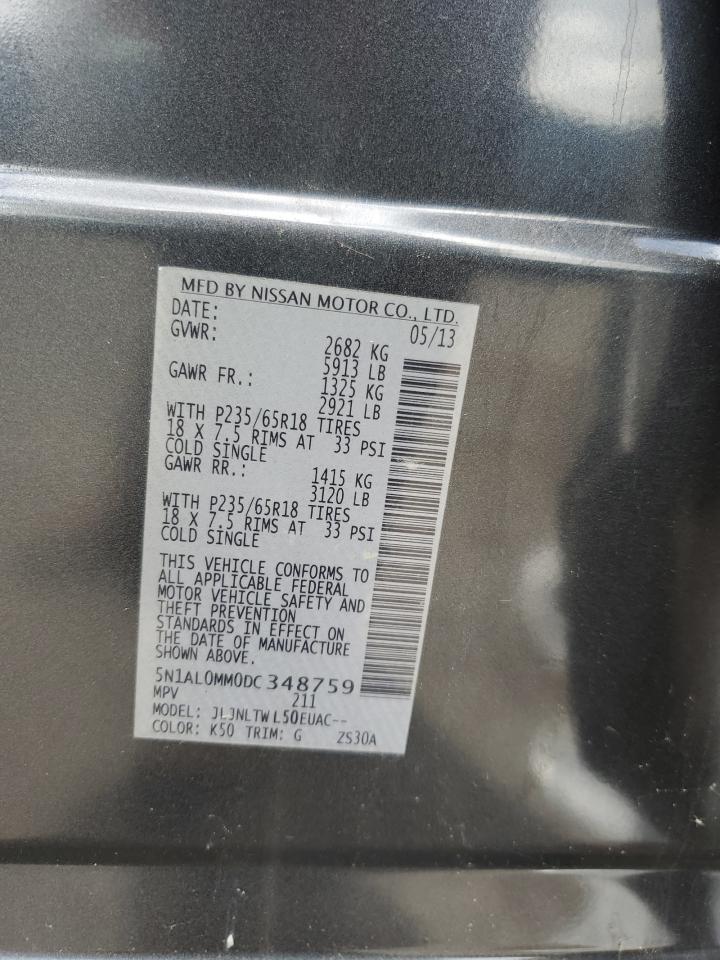 2013 Infiniti Jx35 VIN: 5N1AL0MM0DC348759 Lot: 69695585