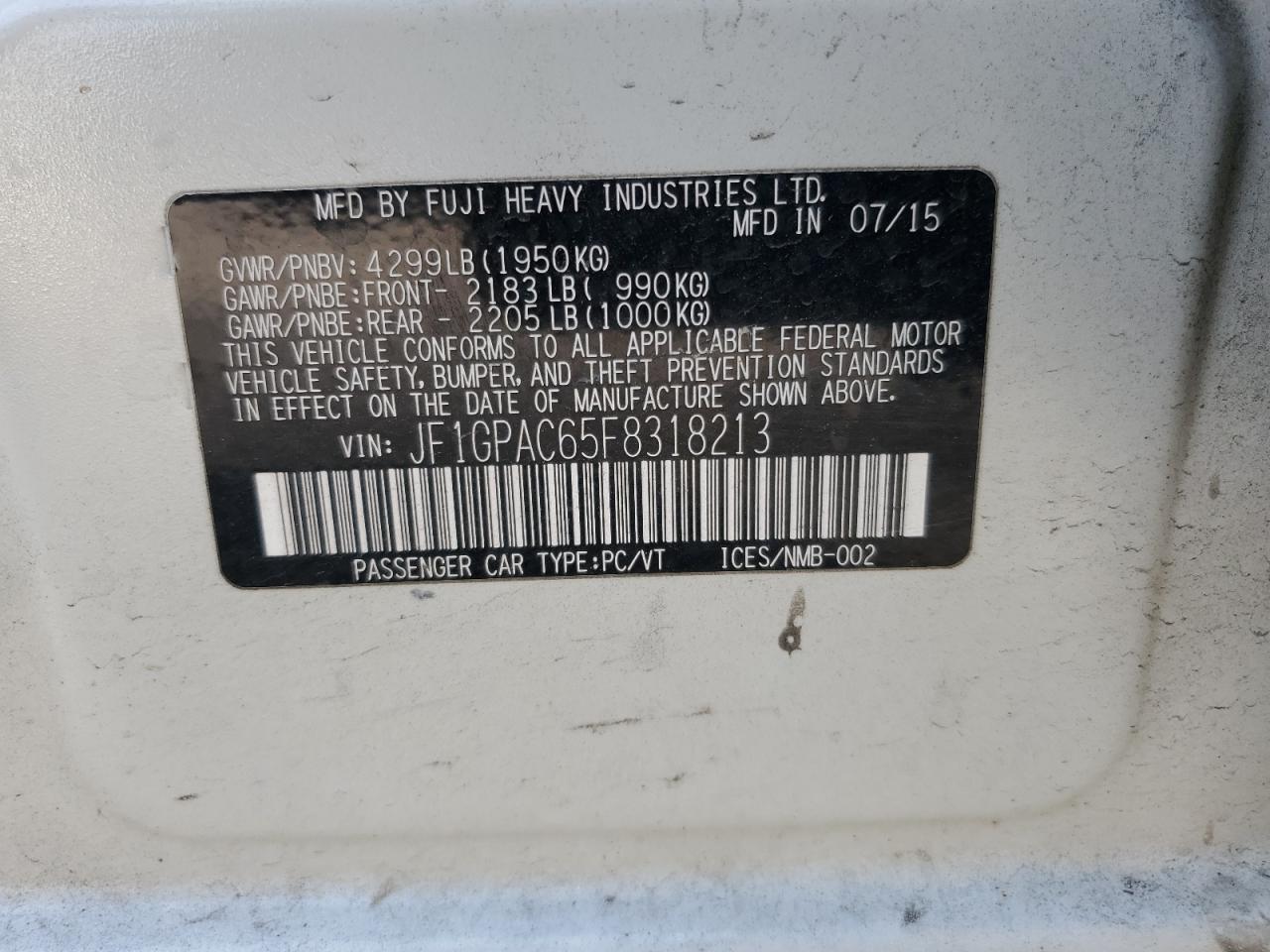 2015 Subaru Impreza Premium VIN: JF1GPAC65F8318213 Lot: 68459635