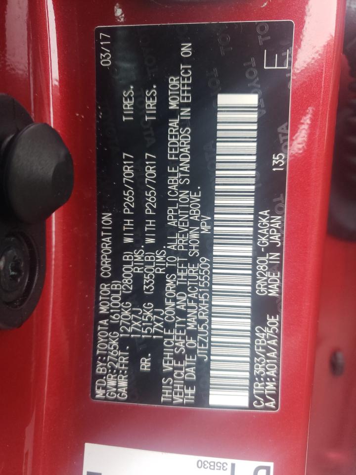 2017 Toyota 4Runner Sr5 VIN: JTEZU5JRXH5155509 Lot: 67807685