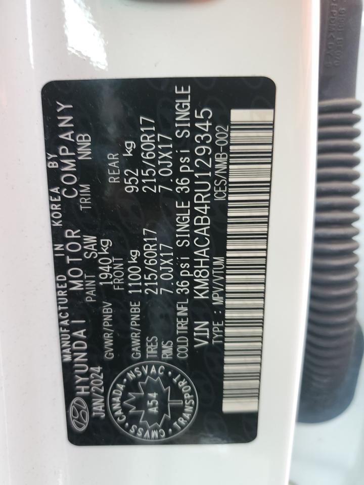 2024 Hyundai Kona Se VIN: KM8HACAB4RU129345 Lot: 69758745