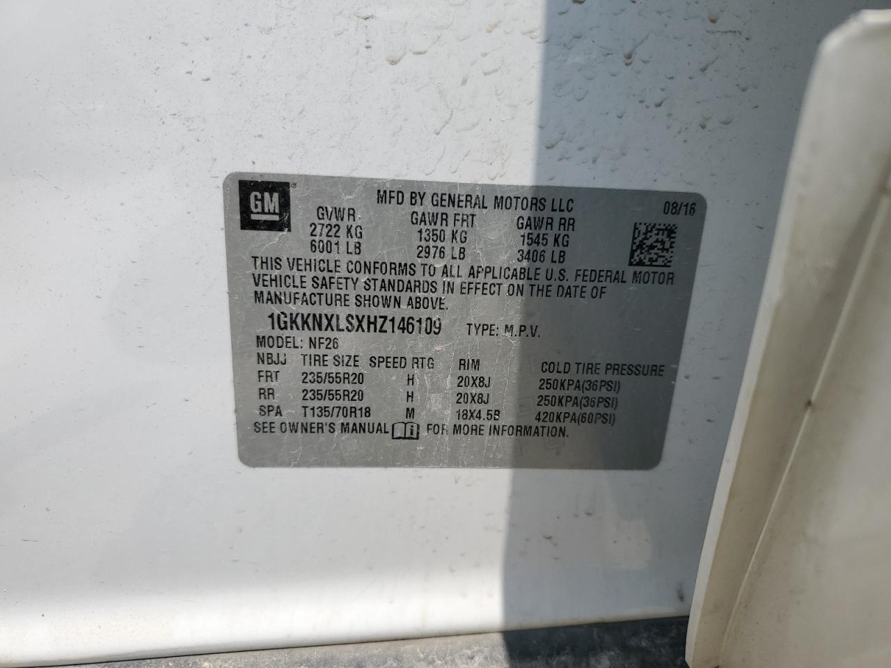 2017 GMC Acadia Denali VIN: 1GKKNXLSXHZ146109 Lot: 67629025