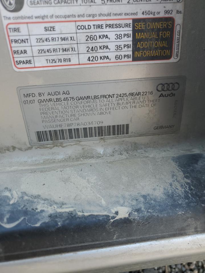 2008 Audi A3 2.0 VIN: WAUHF78P78A034709 Lot: 66890345