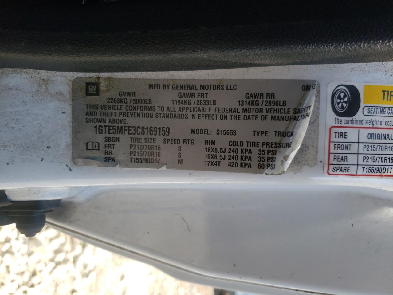 2012 GMC Canyon Sle VIN: 1GTE5MFE3C8169159 Lot: 68633395