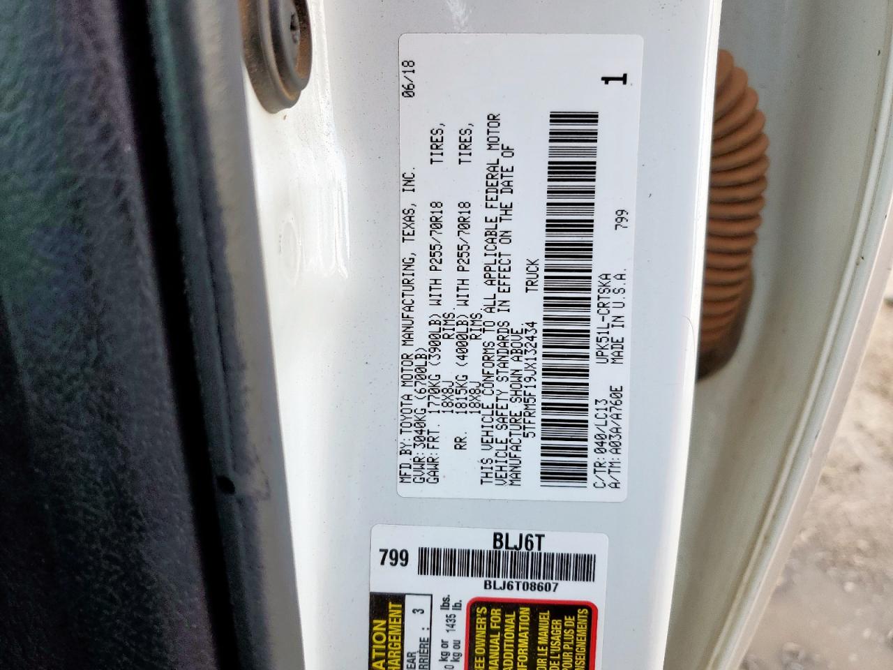 2018 Toyota Tundra Double Cab Sr VIN: 5TFRM5F19JX132434 Lot: 67248605