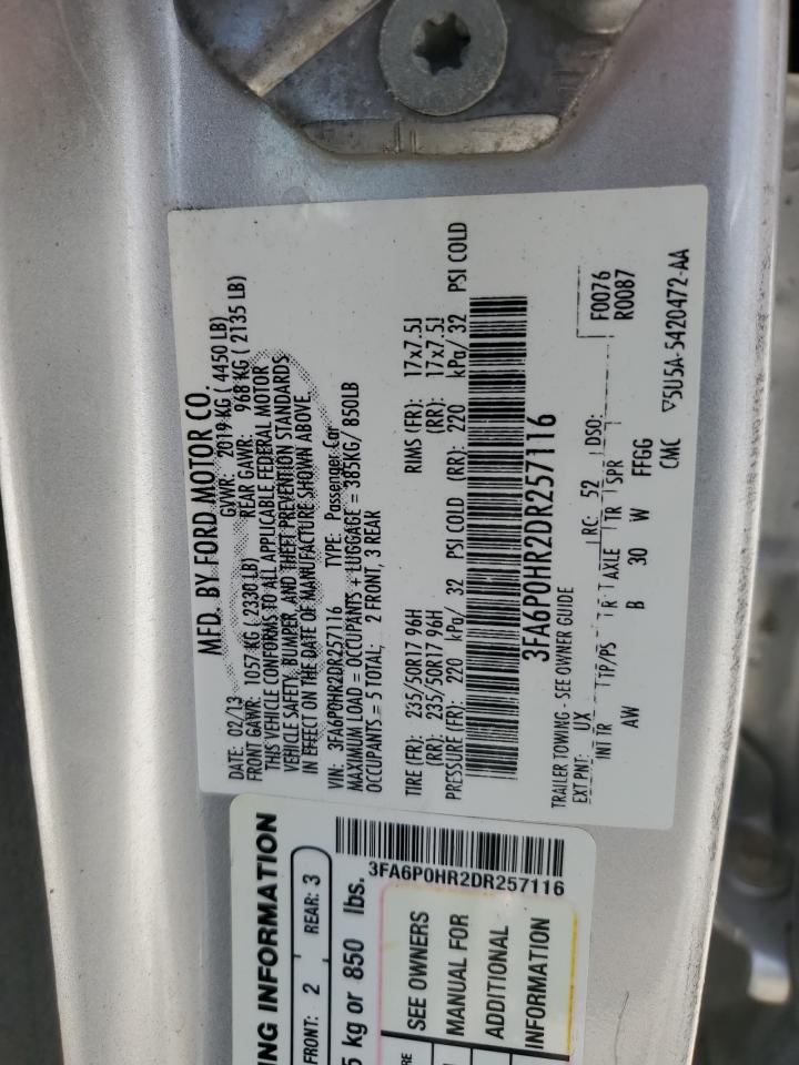 2013 Ford Fusion Se VIN: 3FA6P0HR2DR257116 Lot: 68769175