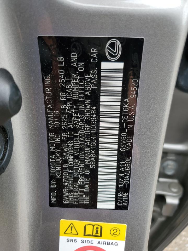 2017 Lexus Es 350 VIN: 58ABK1GG4HU039484 Lot: 66275185