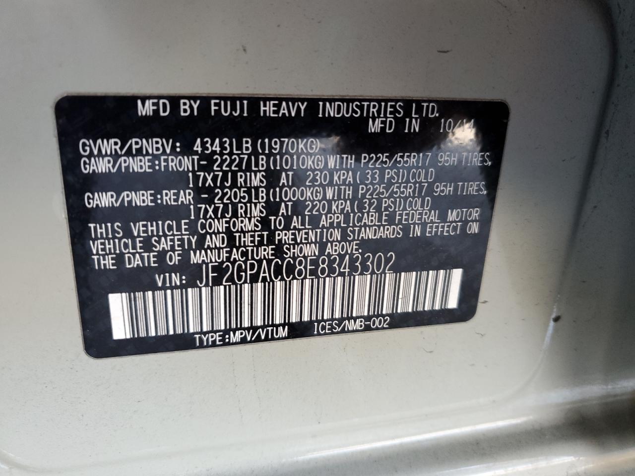 2014 Subaru Xv Crosstrek 2.0 Premium VIN: JF2GPACC8E8343302 Lot: 69305975