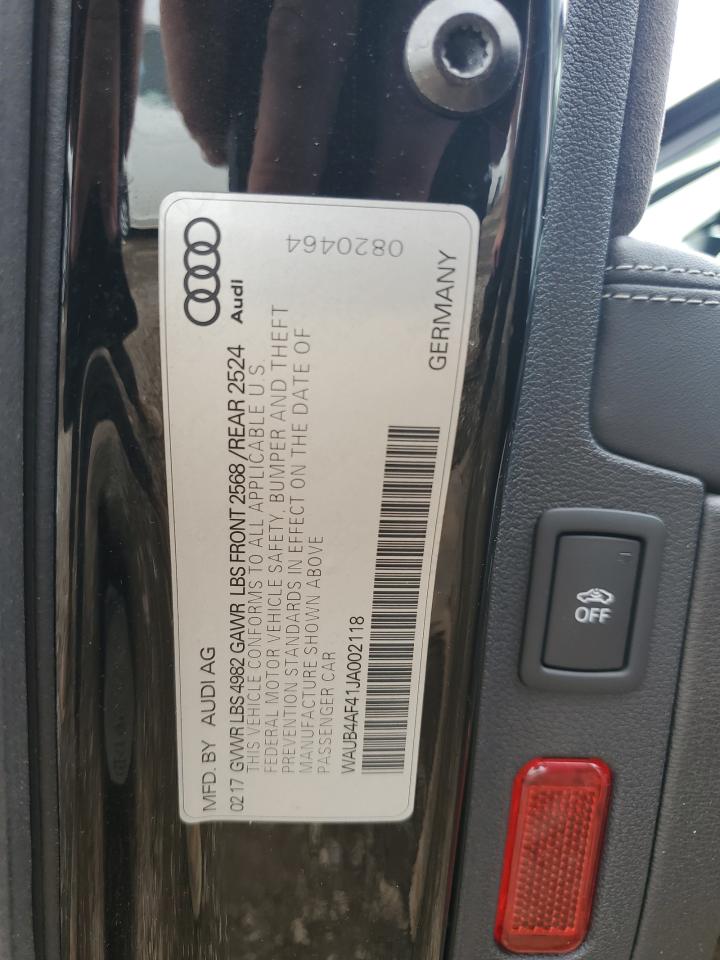 2018 Audi S4 Premium Plus VIN: WAUB4AF41JA002118 Lot: 68297745