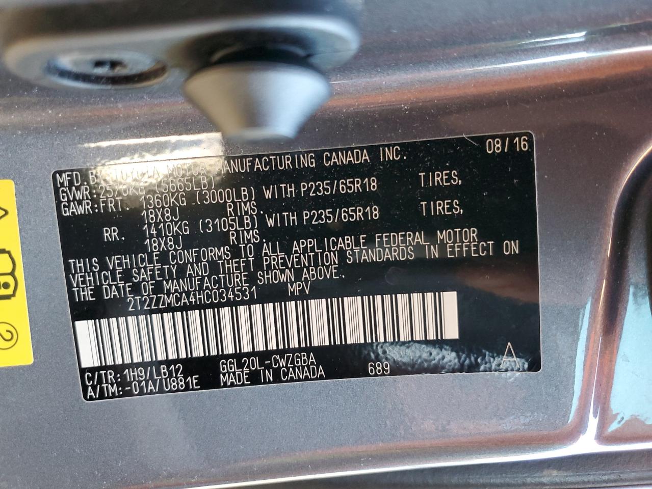 2017 Lexus Rx 350 Base VIN: 2T2ZZMCA4HC034531 Lot: 70351375