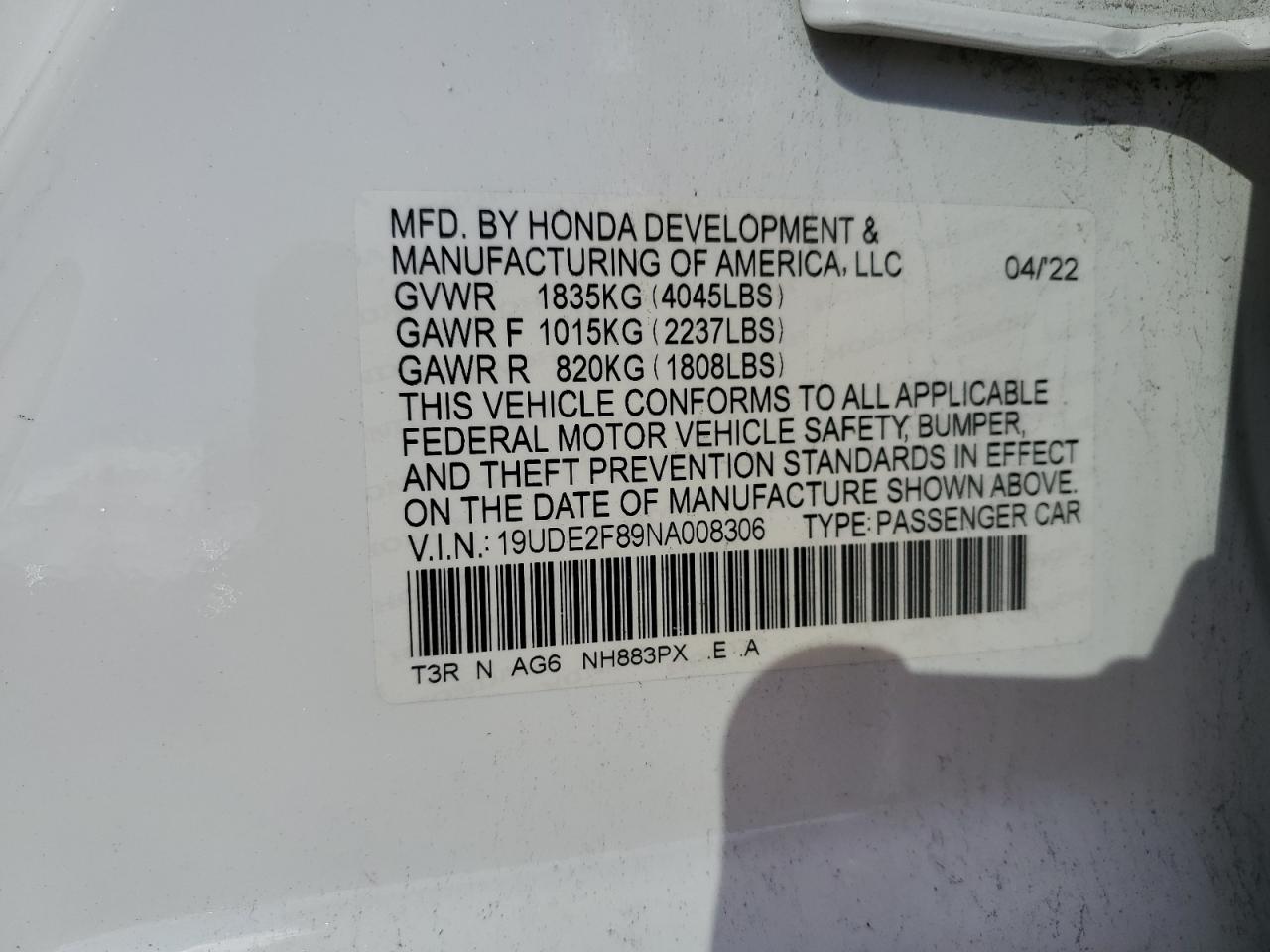 2022 Acura Ilx Premium A-Spec VIN: 19UDE2F89NA008306 Lot: 69621285