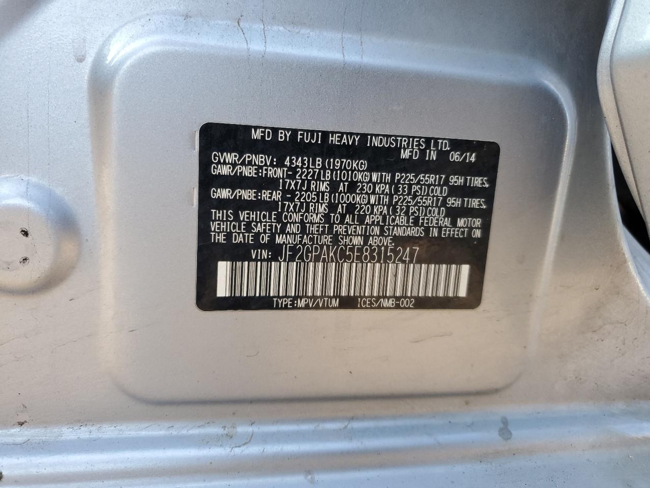 2014 Subaru Xv Crosstrek 2.0 Limited VIN: JF2GPAKC5E8315247 Lot: 70378425