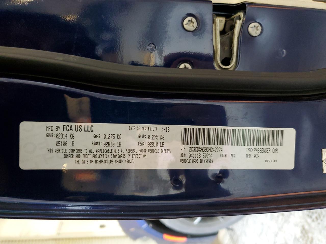 2016 Dodge Charger Sxt VIN: 2C3CDXHG9GH242274 Lot: 68714415