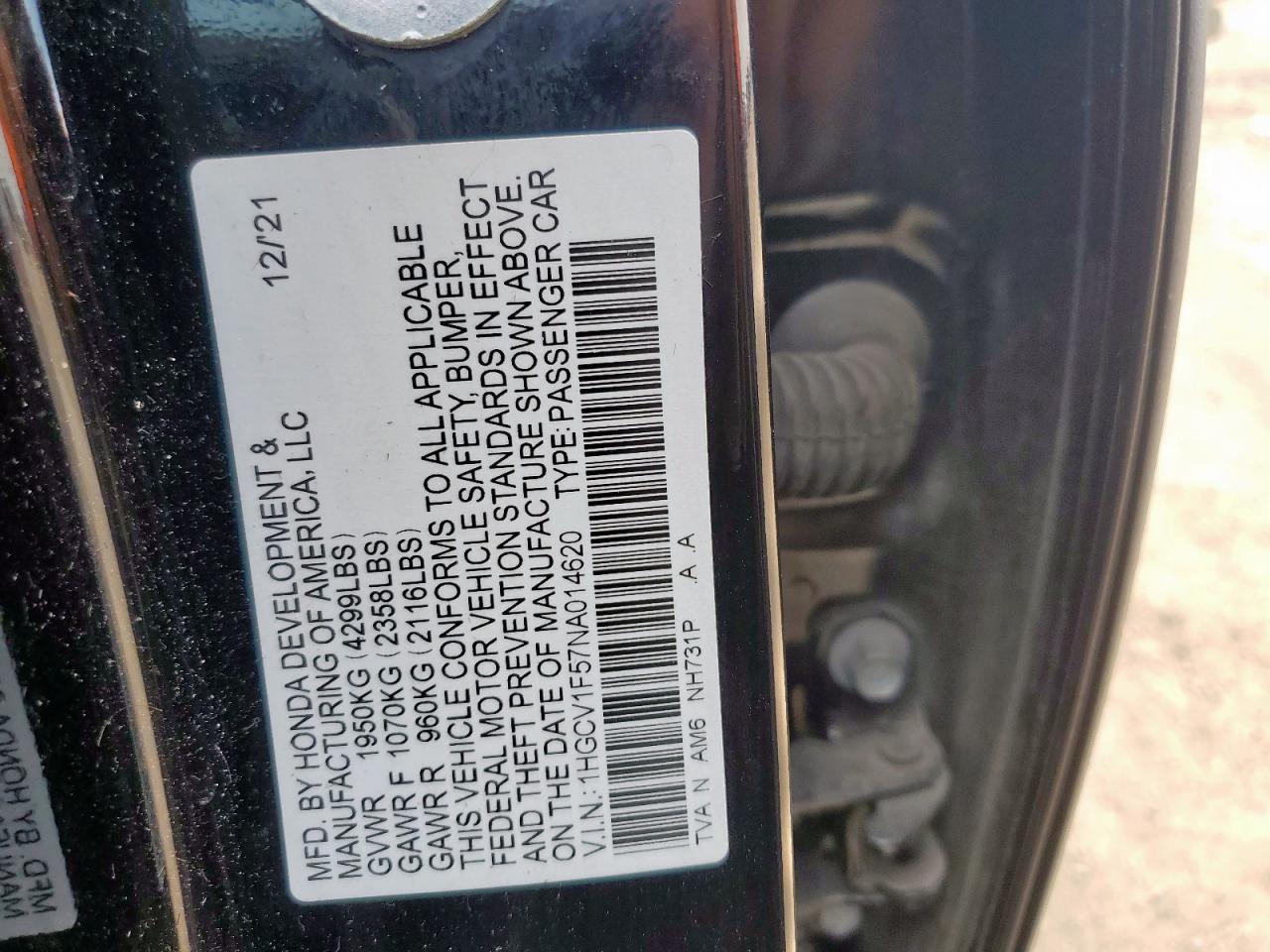 2022 Honda Accord Exl VIN: 1HGCV1F57NA014620 Lot: 70301315