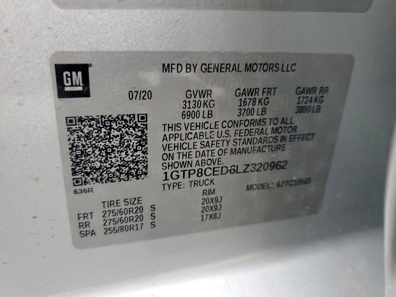 2020 GMC Sierra C1500 Elevation VIN: 1GTP8CED6LZ320962 Lot: 70940625