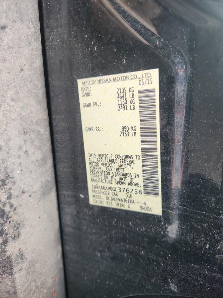 2016 Nissan Maxima 3.5S VIN: 1N4AA6AP0GC376258 Lot: 70547175