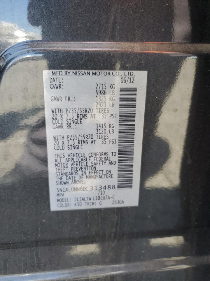 2013 Infiniti Jx35 VIN: 5N1AL0MN6DC313488 Lot: 70587235