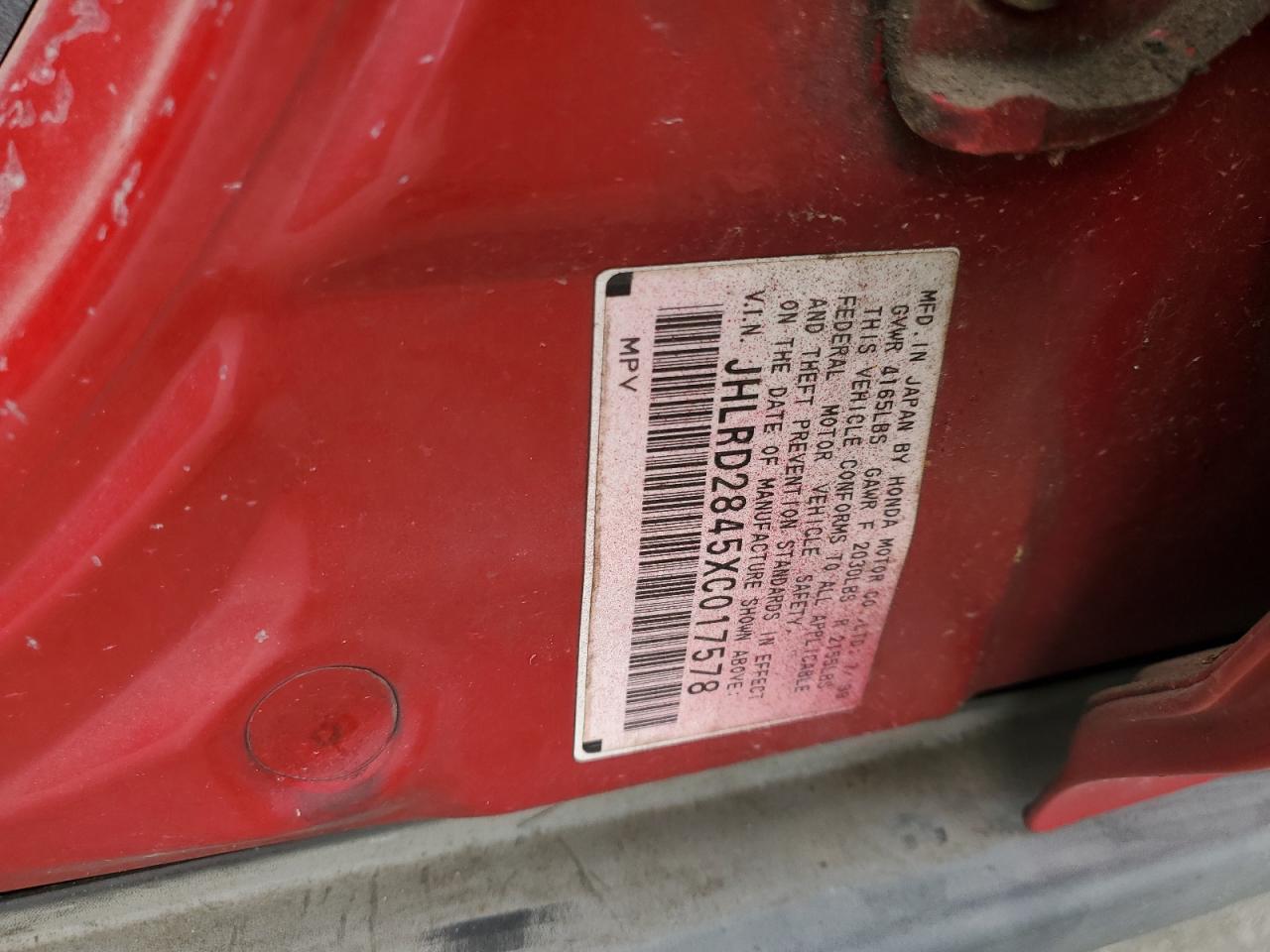 1999 Honda Cr-V Lx VIN: JHLRD2845XC017578 Lot: 66605695