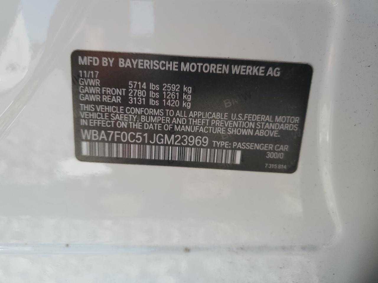 2018 BMW 750 I VIN: WBA7F0C51JGM23969 Lot: 68194395
