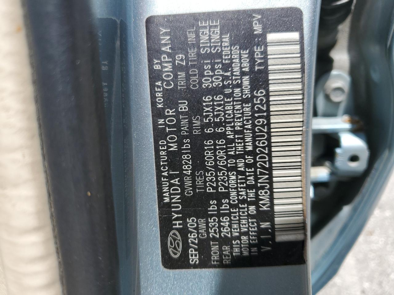 2006 Hyundai Tucson Gls VIN: KM8JN72D26U291256 Lot: 70006425