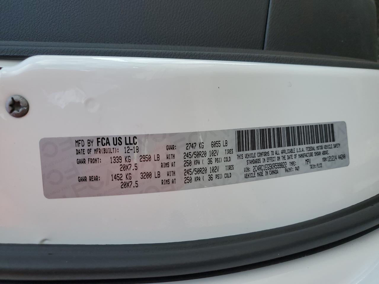 2019 Chrysler Pacifica Touring L Plus VIN: 2C4RC1EG5KR599822 Lot: 68004835