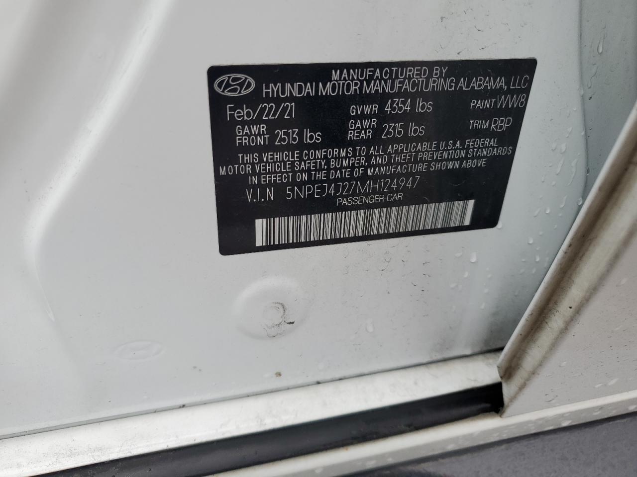 2021 Hyundai Sonata Sel Plus VIN: 5NPEJ4J27MH124947 Lot: 70725755