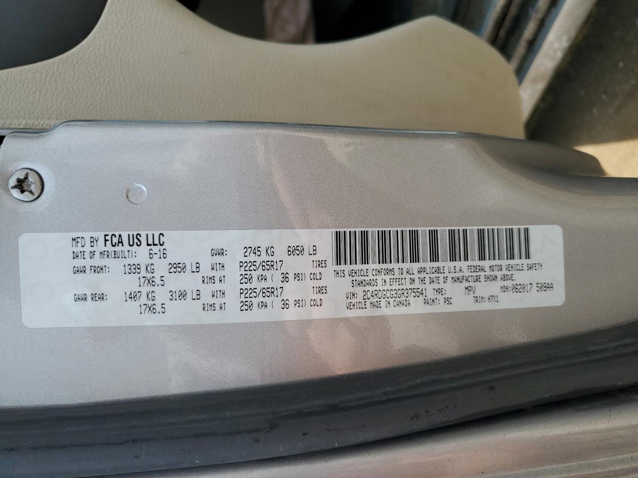 2016 Dodge Grand Caravan Sxt VIN: 2C4RDGCG3GR375541 Lot: 68449155