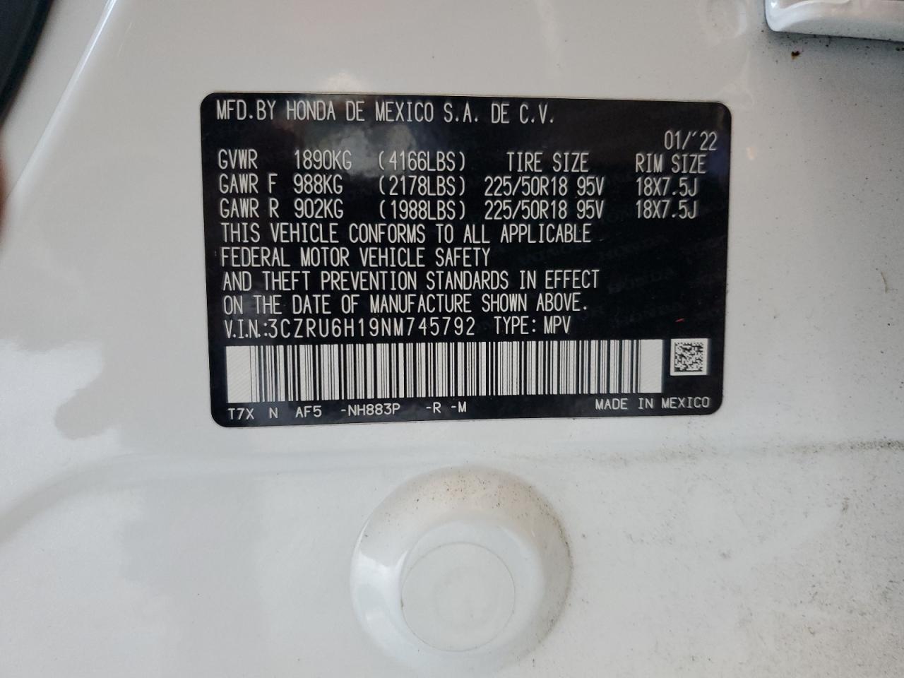 2022 Honda Hr-V Sport VIN: 3CZRU6H19NM745792 Lot: 80199355