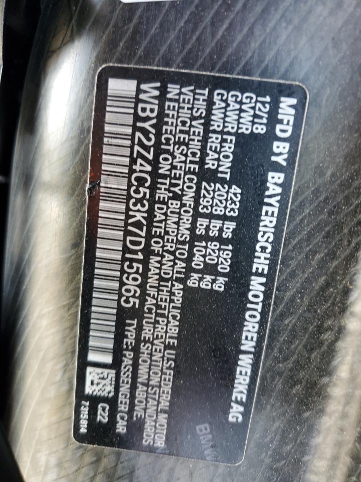 2019 BMW I8 VIN: WBY2Z4C53K7D15965 Lot: 70403225