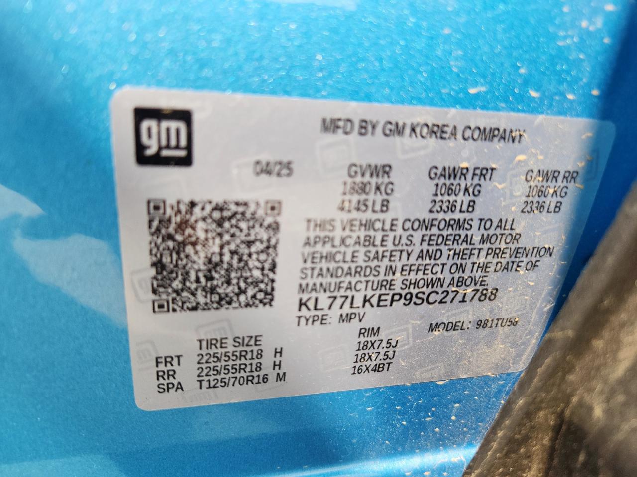 2025 Chevrolet Trax Activ VIN: KL77LKEP9SC271788 Lot: 70775035